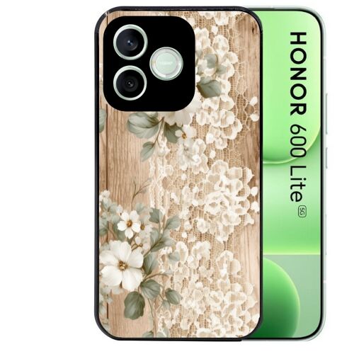 Coque noire pour HONOR 600 LITE motif bois et dentelle 1