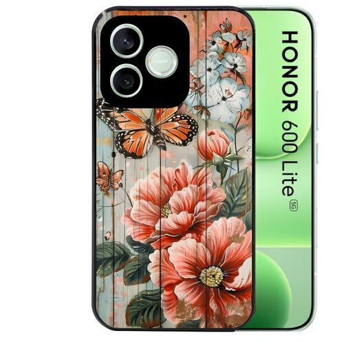 Coque noire pour HONOR 600 LITE motif bois et papillon 3