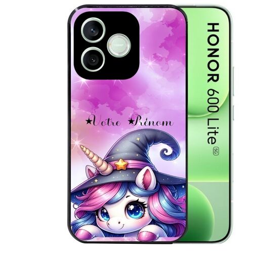 Coque noire pour HONOR 600 LITE motif licorne magic avec prenom