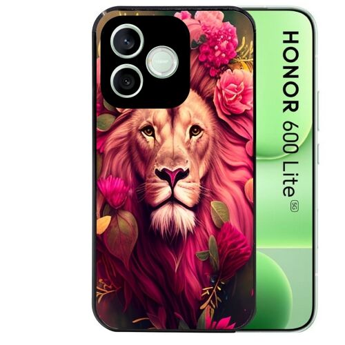 Coque noire pour HONOR 600 LITE lion fleur rose