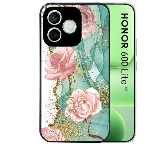 Coque noire pour HONOR 600 LITE marbre fleur turquoise