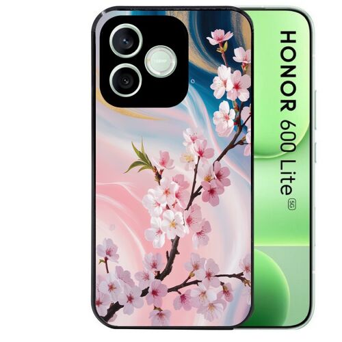 Coque noire pour HONOR 600 LITE marbre fleur cerisier