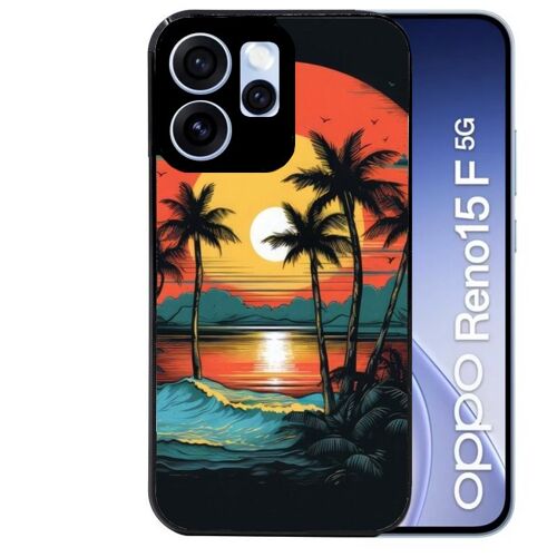 Coque noire pour RENO 15 F et 15 FS 5G hawaii palmier