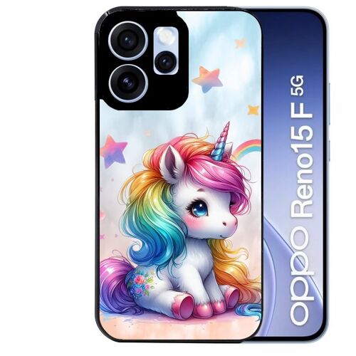 Coque noire pour RENO 15 F et 15 FS 5G motif licorne et etoiles