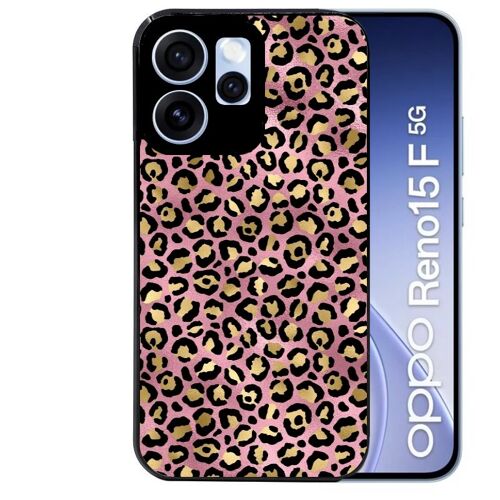 Coque noire pour RENO 15 F et 15 FS 5G leopard rose