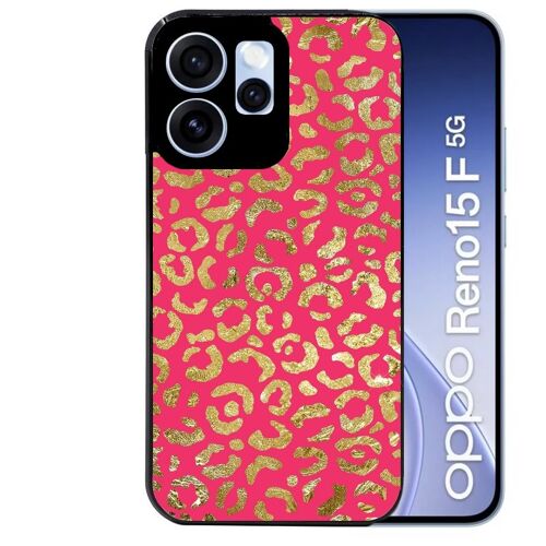Coque noire pour RENO 15 F et 15 FS 5G motif leopard fuschia