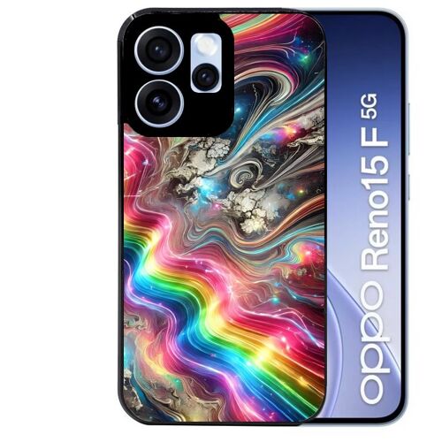 Coque noire pour RENO 15 F et 15 FS 5G marbre arc en ciel