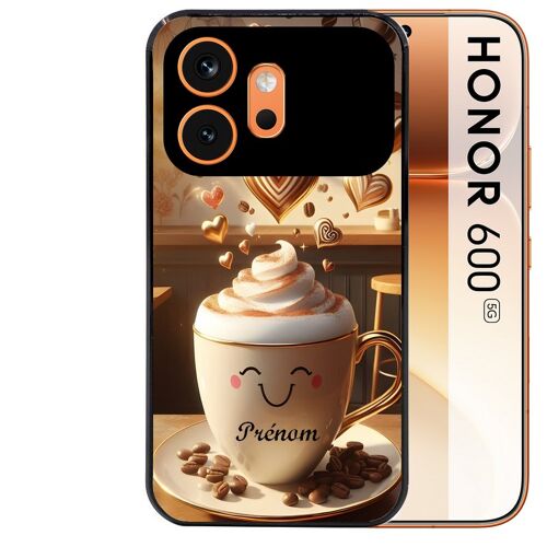Coque noire pour HONOR 600 5G motif cafe love morning personnalisee