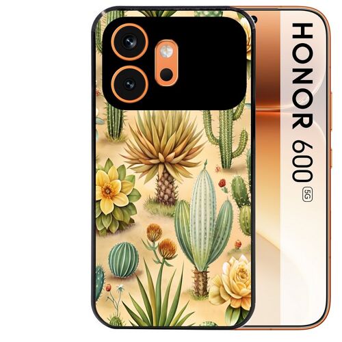 Coque noire pour HONOR 600 5G motif cactus et succulent