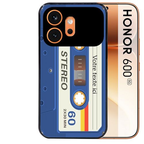 Coque noire pour HONOR 600 5G cassette bleu avec votre texte