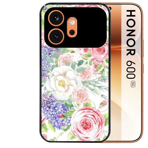 Coque noire pour HONOR 600 5G fleur pastel