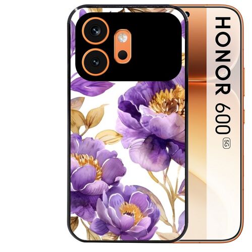 Coque noire pour HONOR 600 5G fleur pivoine