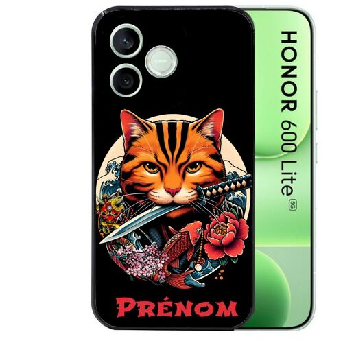 Coque noire pour HONOR 600 LITE motif chat carpe koii japan personnalisee