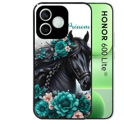 Coque noire pour HONOR 600 LITE motif cheval et fleurs personnalisee