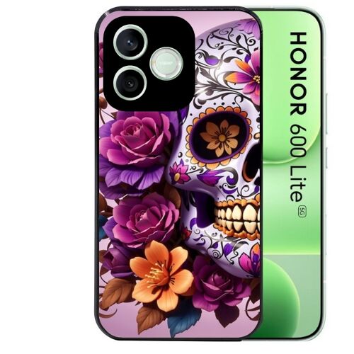 Coque noire pour HONOR 600 LITE tete de mort calavera violette