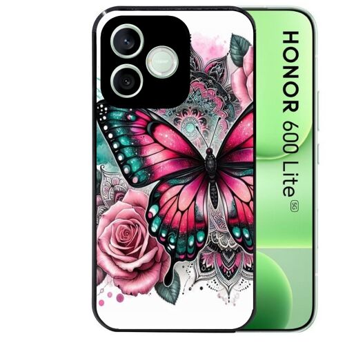 Coque noire pour HONOR 600 LITE papillon rose