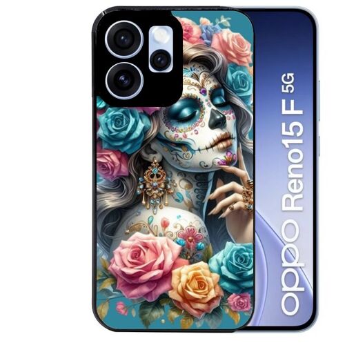 Coque noire pour RENO 15 F et 15 FS 5G tete de mort calavera bleu