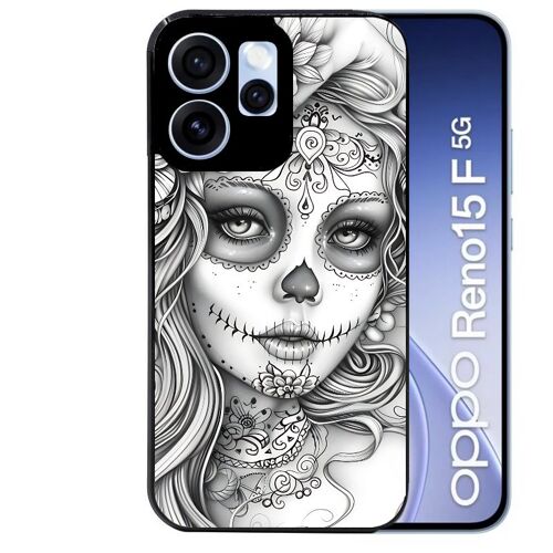 Coque noire pour RENO 15 F et 15 FS 5G motif mort calavera tatoo