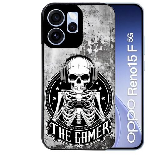 Coque noire pour RENO 15 F et 15 FS 5G motif tete de mort gamer beton