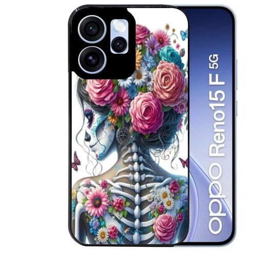 Coque noire pour RENO 15 F et 15 FS 5G tete de mort calavera papillon