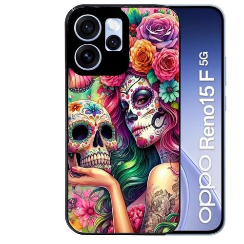 Coque noire pour RENO 15 F et 15 FS 5G tete de mort calavera skull