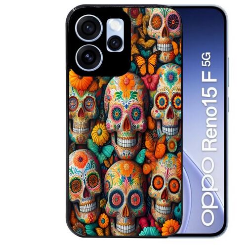 Coque noire pour RENO 15 F et 15 FS 5G motif mort mexicaine papillon