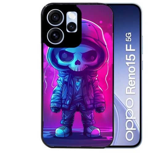 Coque noire pour RENO 15 F et 15 FS 5G tete de mort skull fluo