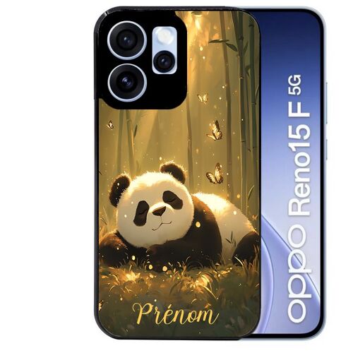 Coque noire pour RENO 15 F et 15 FS 5G panda et papillon personnalisee