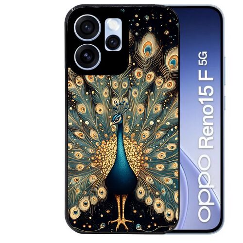 Coque noire pour RENO 15 F et 15 FS 5G motif paon mandala