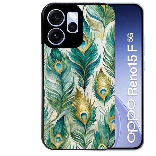 Coque noire pour RENO 15 F et 15 FS 5G motif paon plumes