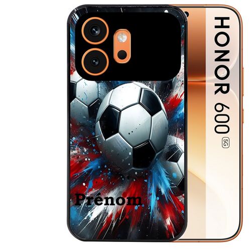 Coque noire pour HONOR 600 5G motif foot tricolore personnalisee