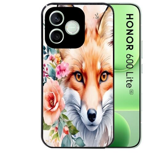 Coque noire pour HONOR 600 LITE motif renard fox et fleurs