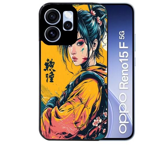 Coque noire pour RENO 15 F et 15 FS 5G motif samourai anime et manga