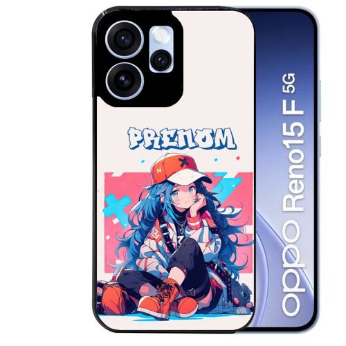 Coque noire pour RENO 15 F et 15 FS 5G motif anime casquette personnalisee