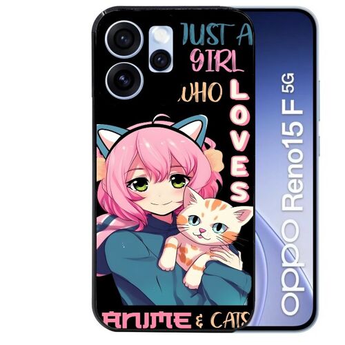 Coque noire pour RENO 15 F et 15 FS 5G motif anime et chat