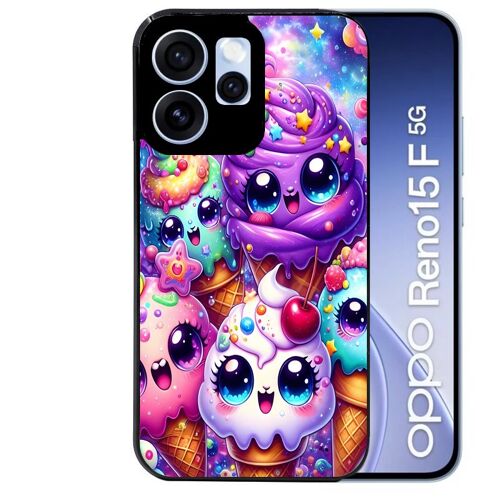 Coque noire pour RENO 15 F et 15 FS 5G motif anime ice cream kawaii