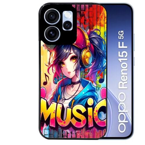 Coque noire pour RENO 15 F et 15 FS 5G anime manga et music