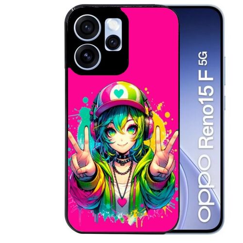 Coque noire pour RENO 15 F et 15 FS 5G anime manga et tag