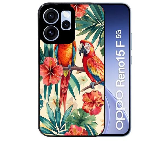 Coque noire pour RENO 15 F et 15 FS 5G perroquet et fleurs