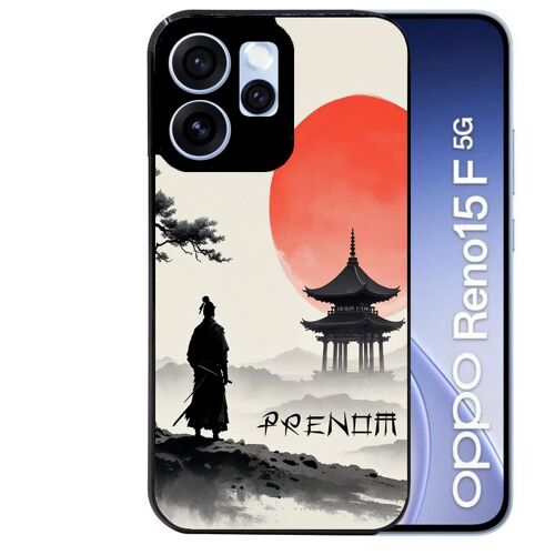 Coque noire pour RENO 15 F et 15 FS 5G motif samourai et temple personnalisee