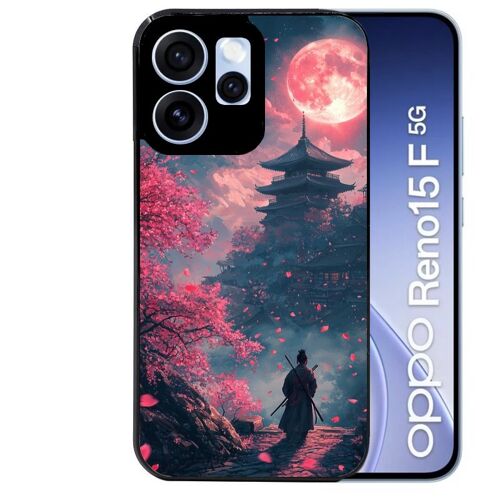 Coque noire pour RENO 15 F et 15 FS 5G motif samourai cerisier