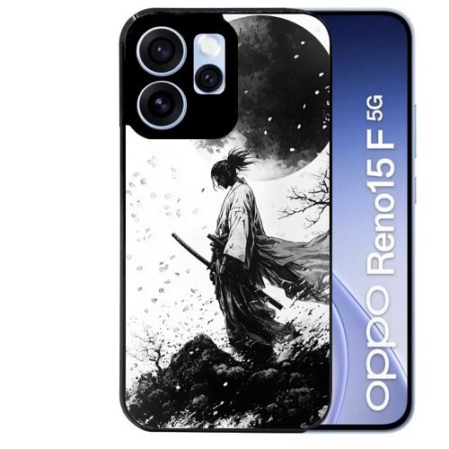 Coque noire pour RENO 15 F et 15 FS 5G motif samourai et lune