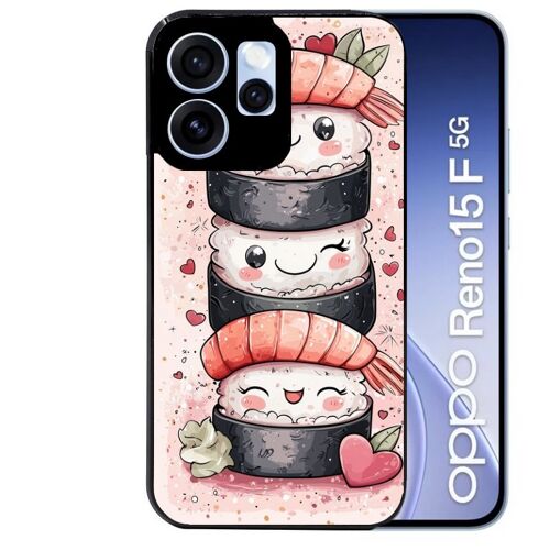 Coque noire pour RENO 15 F et 15 FS 5G motif sushi kawai anime