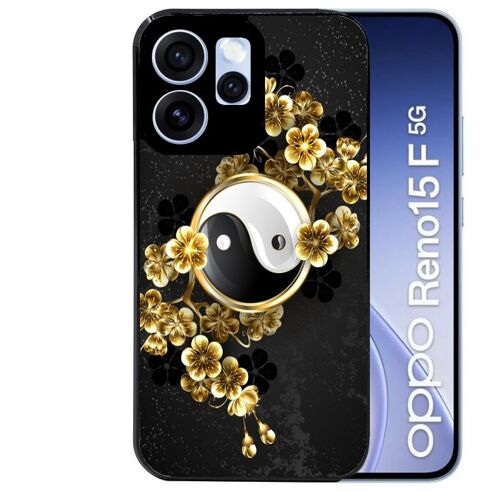 Coque noire pour RENO 15 F et 15 FS 5G motif yin yang et fleur