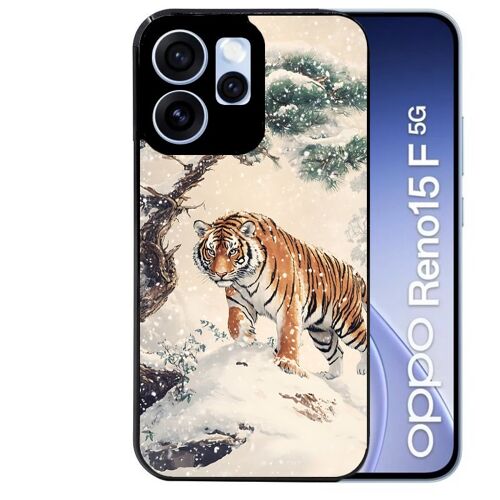 Coque noire pour RENO 15 F et 15 FS 5G motif tigre bonzai