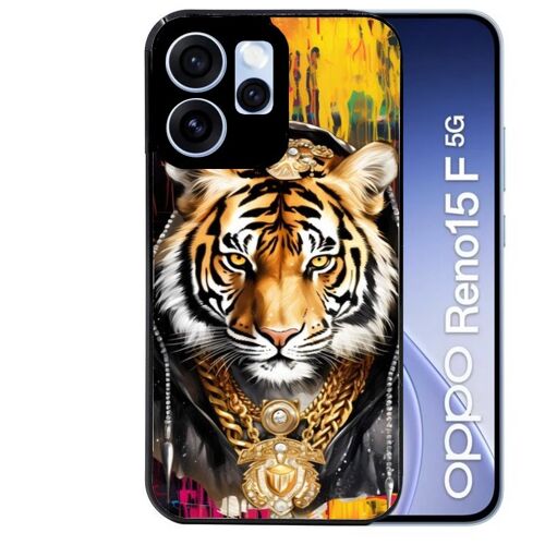 Coque noire pour RENO 15 F et 15 FS 5G tigre style hip hop