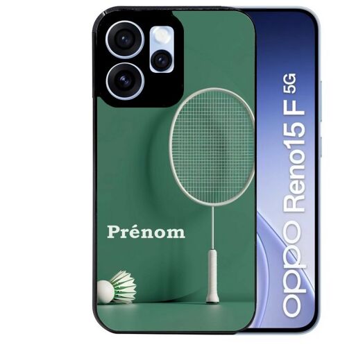 Coque noire pour RENO 15 F et 15 FS 5G motif badminton sport personnalisee