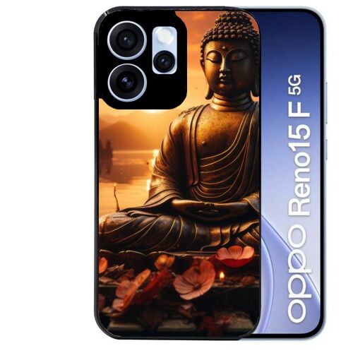 Coque noire pour RENO 15 F et 15 FS 5G motif bouddha et soleil