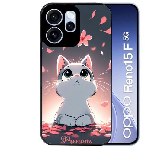 Coque noire pour RENO 15 F et 15 FS 5G motif chat anime avec prenom