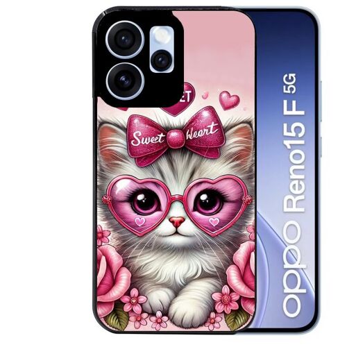Coque noire pour RENO 15 F et 15 FS 5G motif chat lunettes